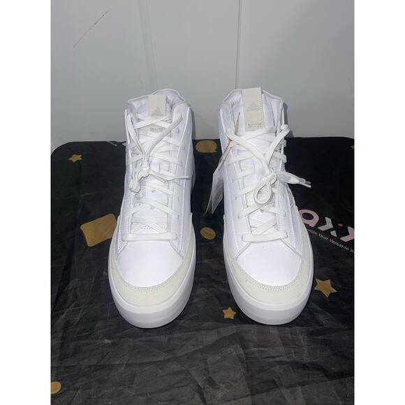New Men’s Sz 12 Adidas ZNSORED Hi Premium Leather Cloud White Shoes IE9417 - Picture 2 of 7